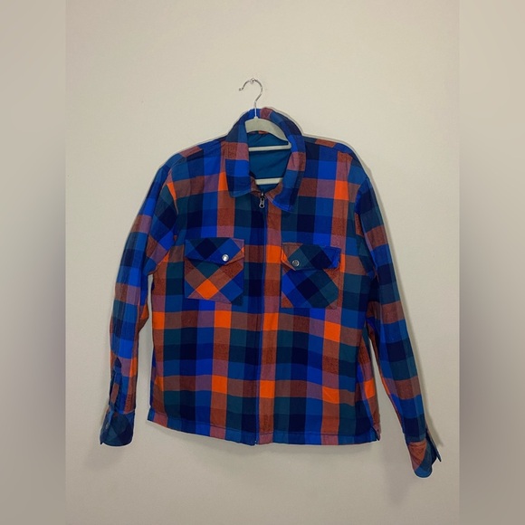 The North Face Reversible Plaid Jacket Size M Blue Shacket Quilted Flannel Coat - Picture 1 of 16